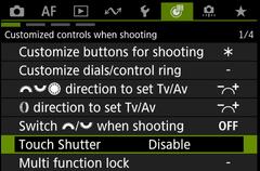 Canon R5ii Green menu 1 touch shutter disable