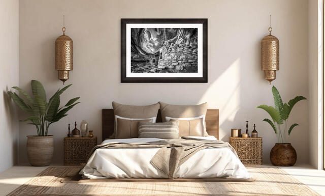 Ansel Adams style photography of the southwest. Bear Ears National Monument, Utah. Black and white fine art photograph in Roma frame.