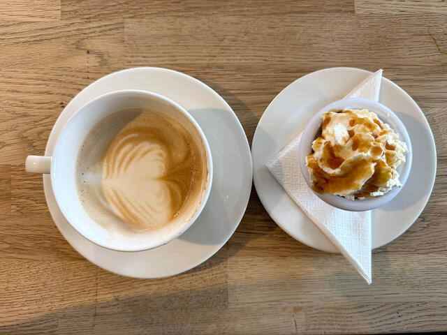 Cafe Loki Rye Bread Ice cream and latte