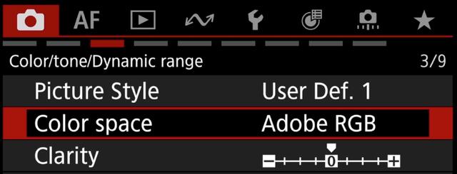 Canon R5 MKii menu settings Color Space and picture style