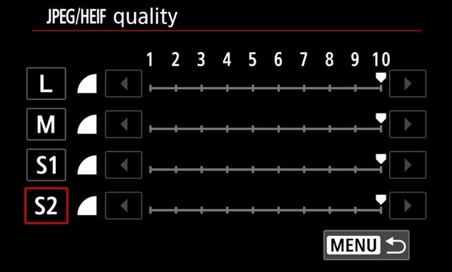 Canon R5 Mkii JPEG quality menu