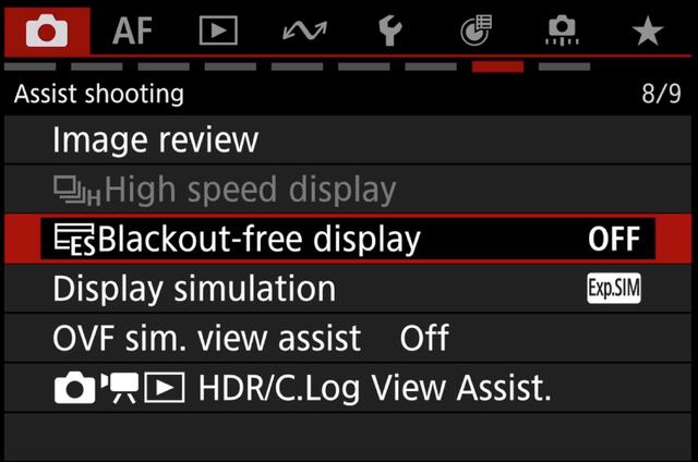 Canon R5 ii Red menu 8 blackout free display