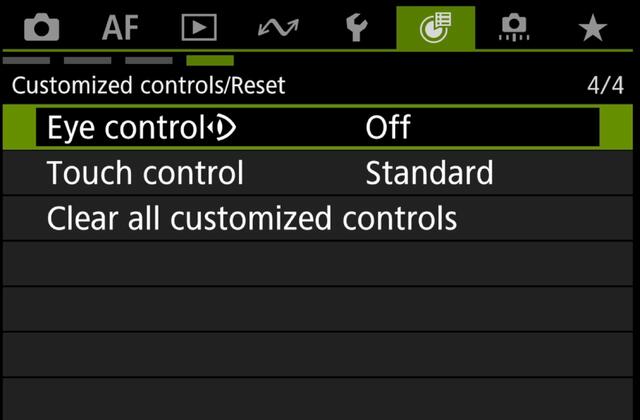 Canon R5ii Green menu 4 eye AF