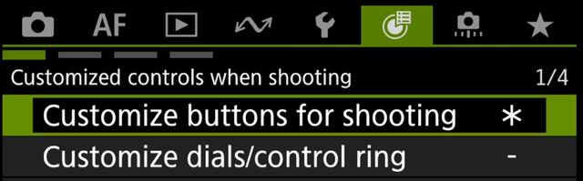 Canon R5ii Green menu | Custom buttons for shooting