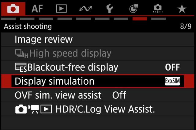 Canon R5ii Red menu 8 display simulation
