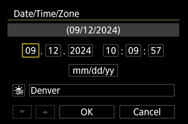 Canon R5ii Yellow menu date and time change