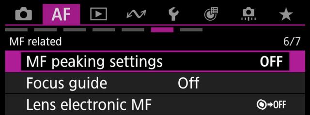Canon R5ii magenta menu number 6 | Manual focus options