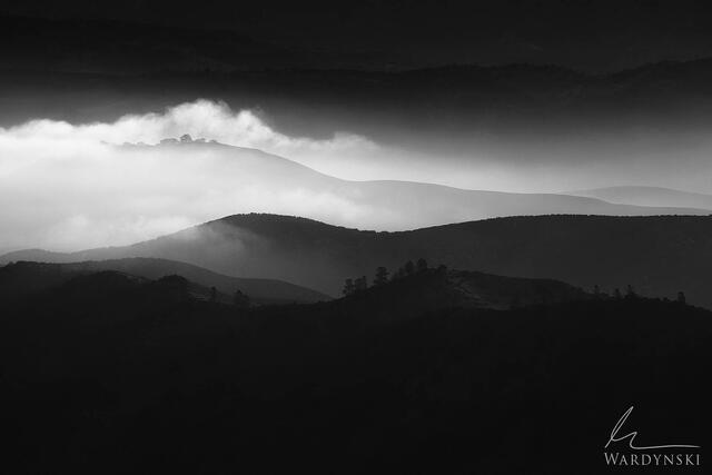 Black and White photograph of Big Sur foothills