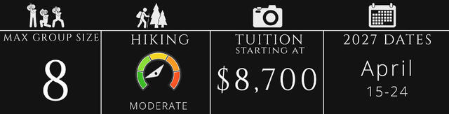 Patagonia photography workshop info graphic for 2027 photo trip.  