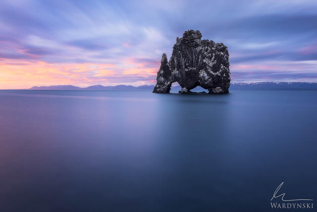A luxury fine art landscape photograph of Hvitserkur Rock on Iceland's northern coast.