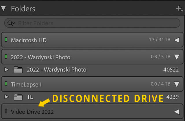offline hard drive in lightroom classic 
